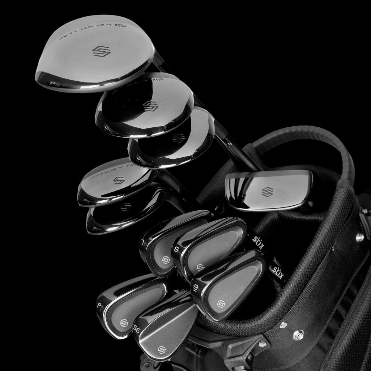 Stix Women's 11 Club Set — matte black bag, club faces angled