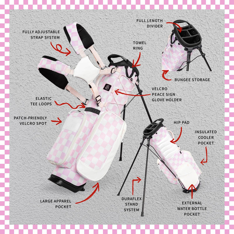 Sunday Golf Golf Bag Sunday Golf Junior Bag Pink/White Checker