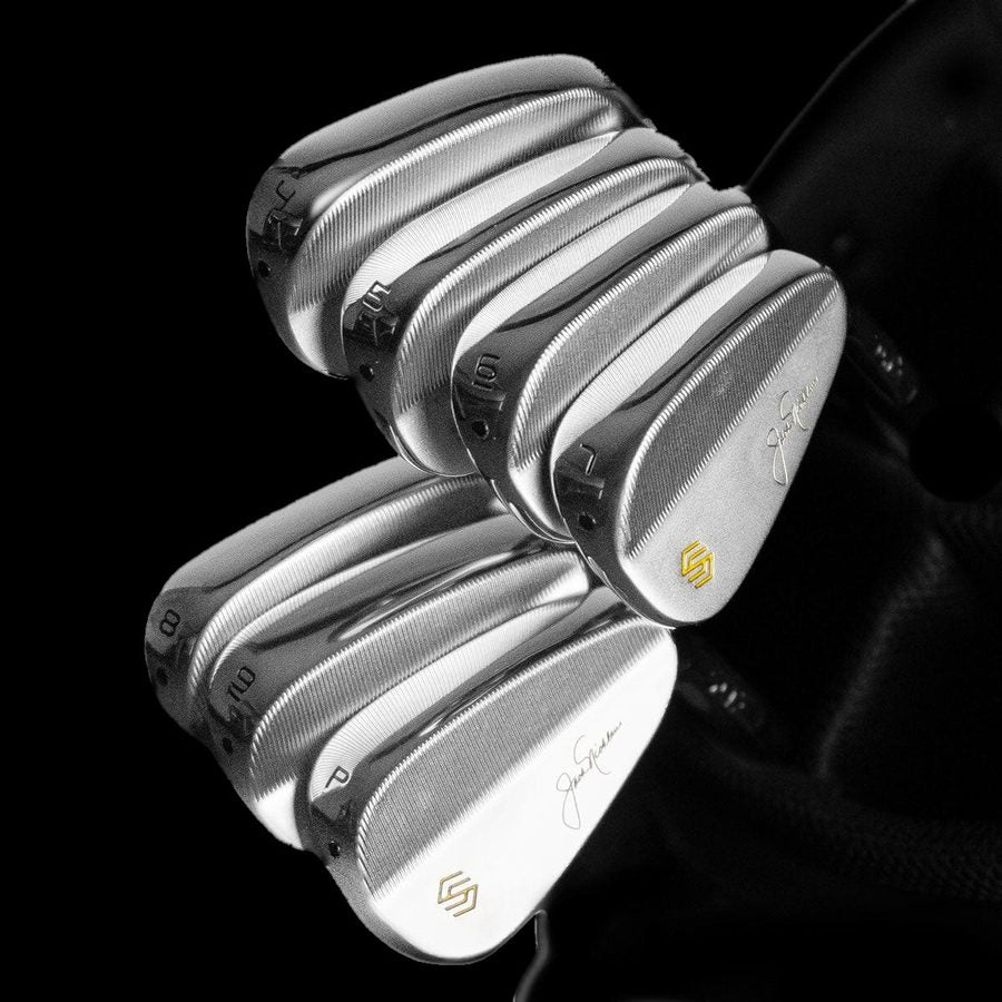 Nicklaus Compete chrome iron set, 4-iron to PW, on black